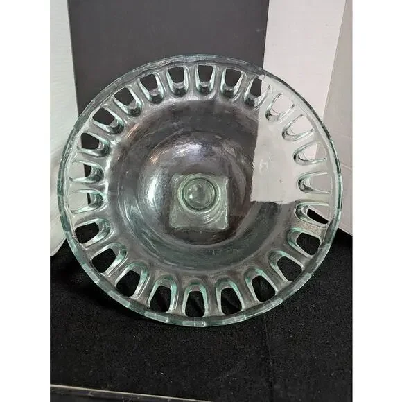 100% Recycled Green Glass Pedestal Compote Made in Spain 16 Wide 5 base VTG